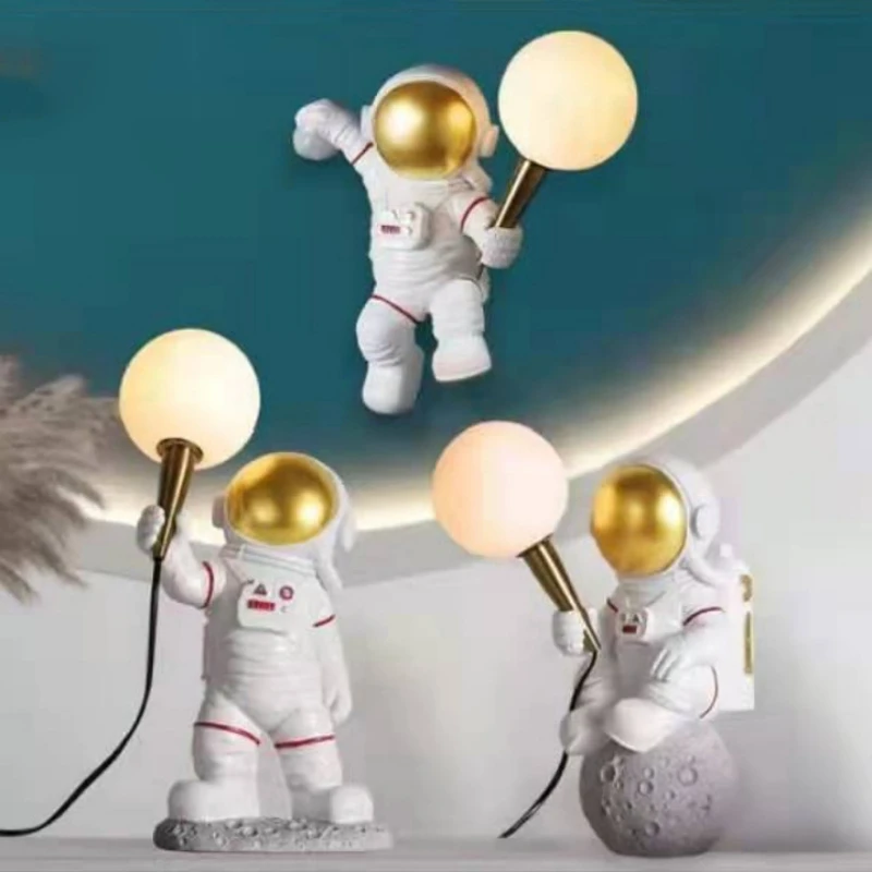 Modern Table Lamp Astronaut Wall Sconce Desk Lighting Fixture Children Room Bedroom Decor 3D Moon Spaceman Desktop Night Light 2
