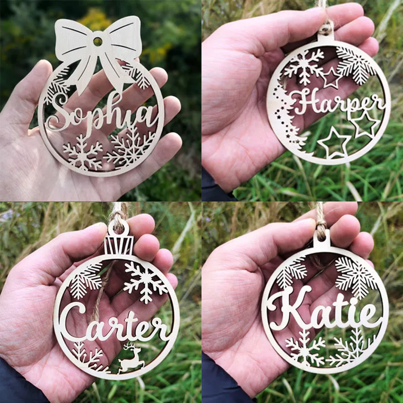 Christmas Tree Hanging Ornament Wooden Bauble Christmas Decoration DIY Wood Gift Custom Different Names christmas decorations