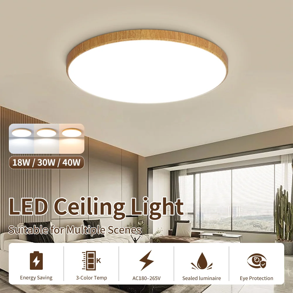 Wood Grain Ceiling Lamp Led Indoor Bathroom Lamps 220V Panel Led Kitchen Lighting for Living Room Waterproof IP44 Ceiling Lights