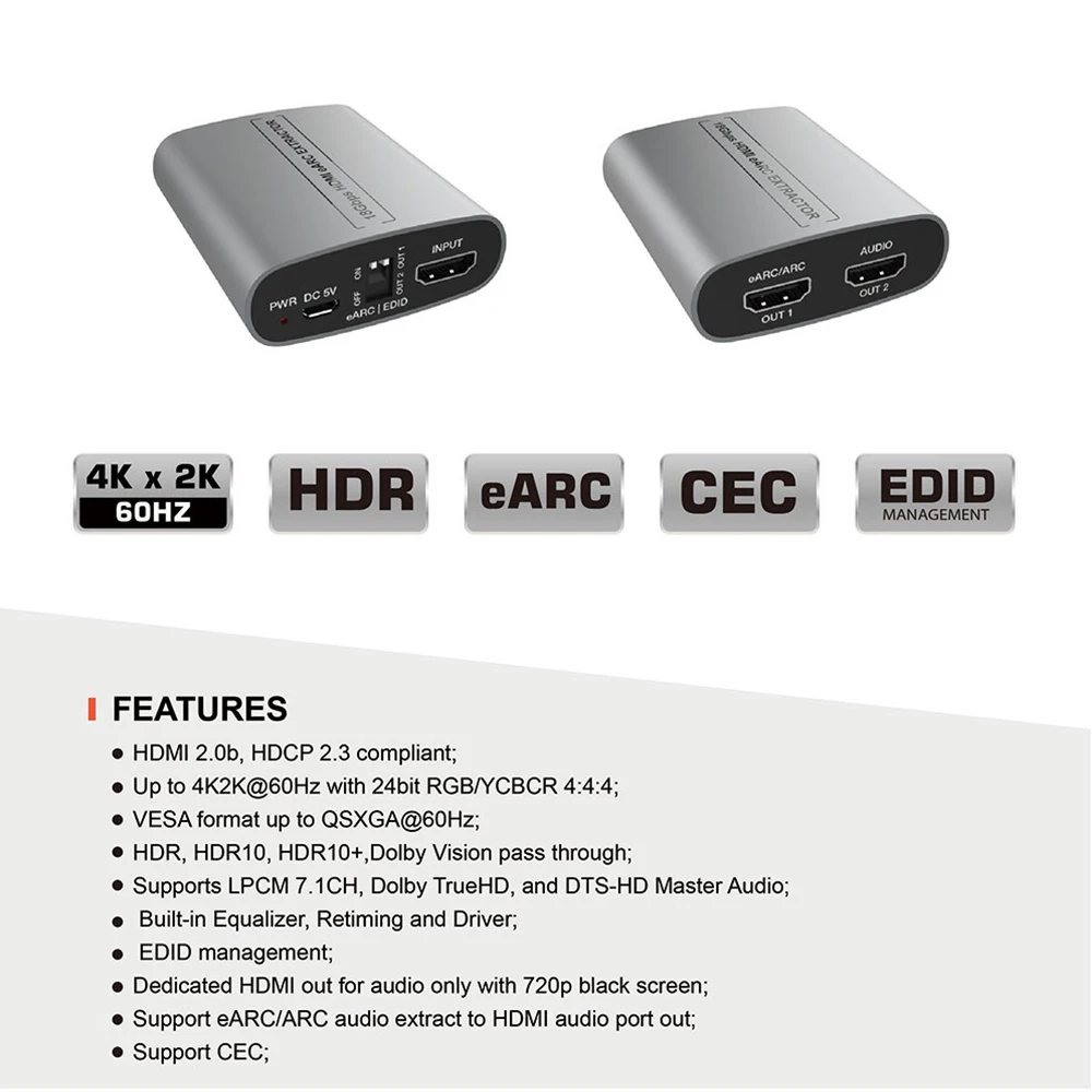 60Hz, 18Gbps, HDR, LPCM 7.1, HDCP, EDID