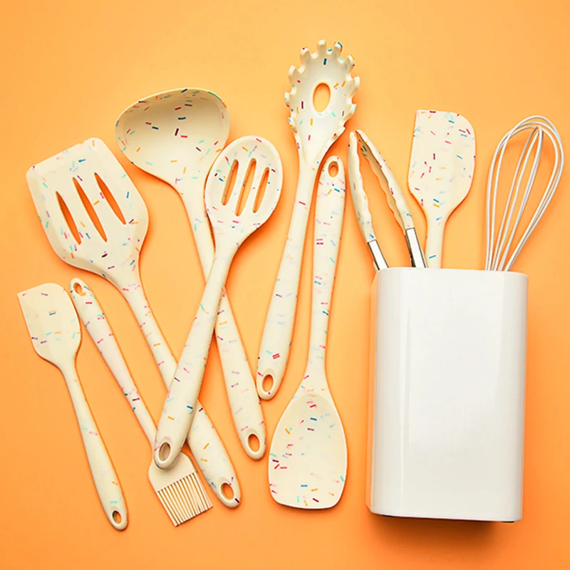 Creative Color Dot Silicone Kitchenware Long Handle Soup Spoon Colander Frying Spatula Egg Beater Household Baking Cooking Tools kitchen utensils