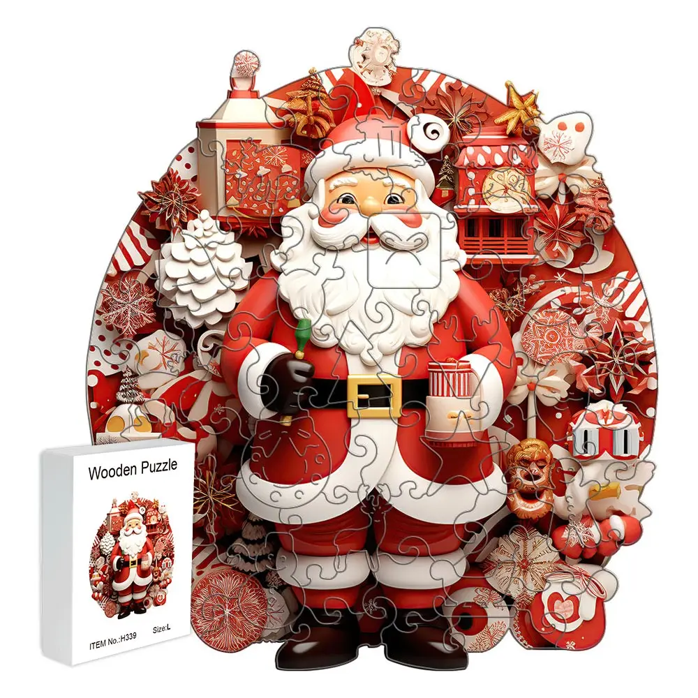Santa Claus Model Wooden Puzzle A3 A4 A5 3D Decoration Holiday Gift Family Interactive Decompress