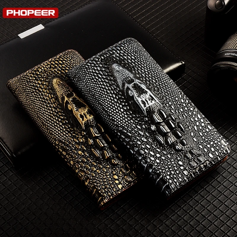 Premium Genuine Leather Magnetic Flip Wallet Case - Book Style Cover