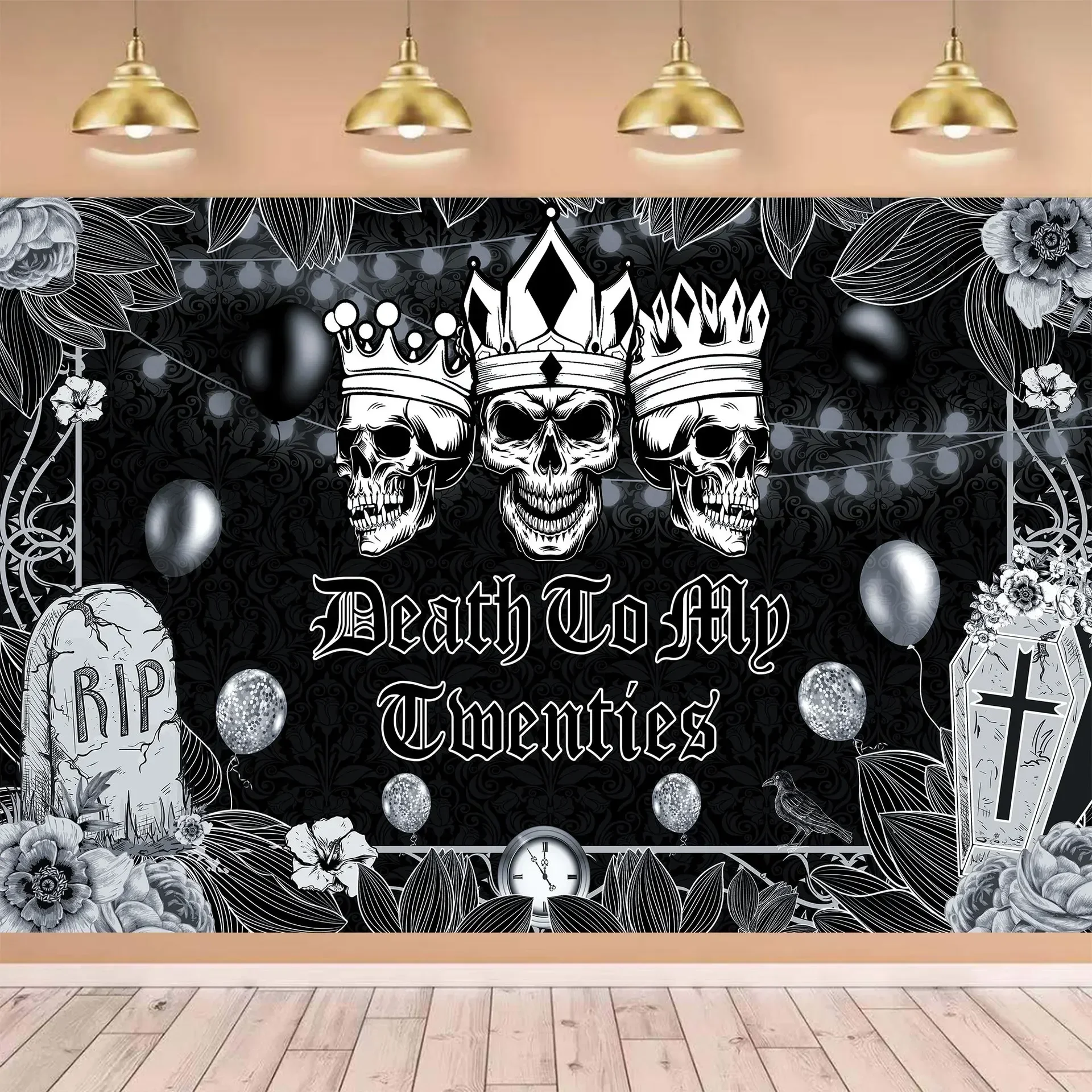 

Death To My 20s 30th Birthday Party Decorations Death To My Twenties Backdrop Black Rip Twenties Balloon Garland for Men Women