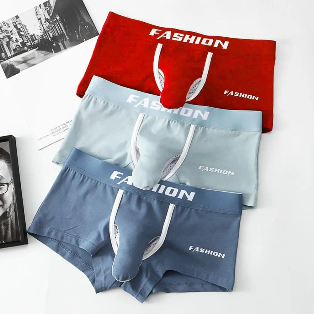 

Men Cotton Blend Underpants Soft Men Panties Men's Sexy Elephant Nose Scrotum Design Briefs Mid-rise Letter Print Panties