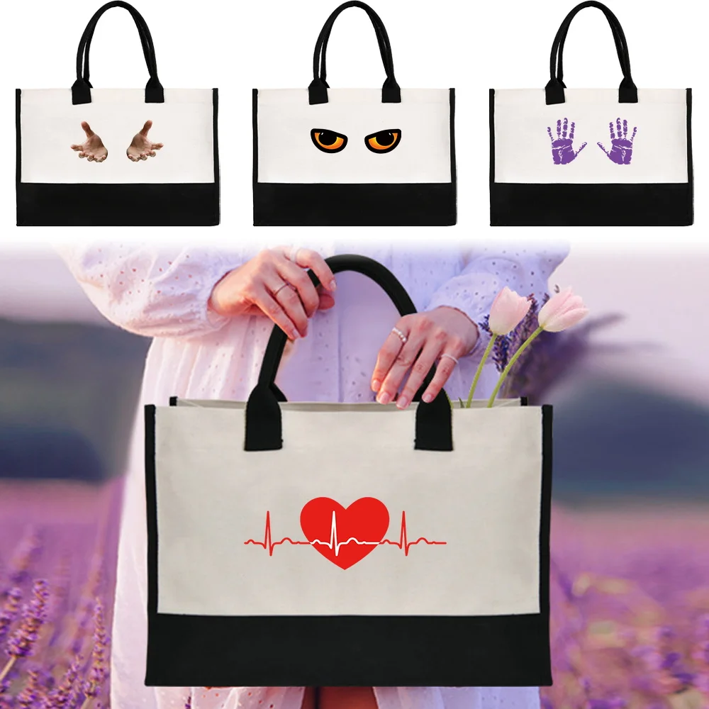 Portable Women's Handheld Shopping Bag Reusable and Environmentally Friendly Jute Shopping Bag Chest Series Printing Pattern postpartum care with chest hole medical massage physiotherapy facial bed portable folding