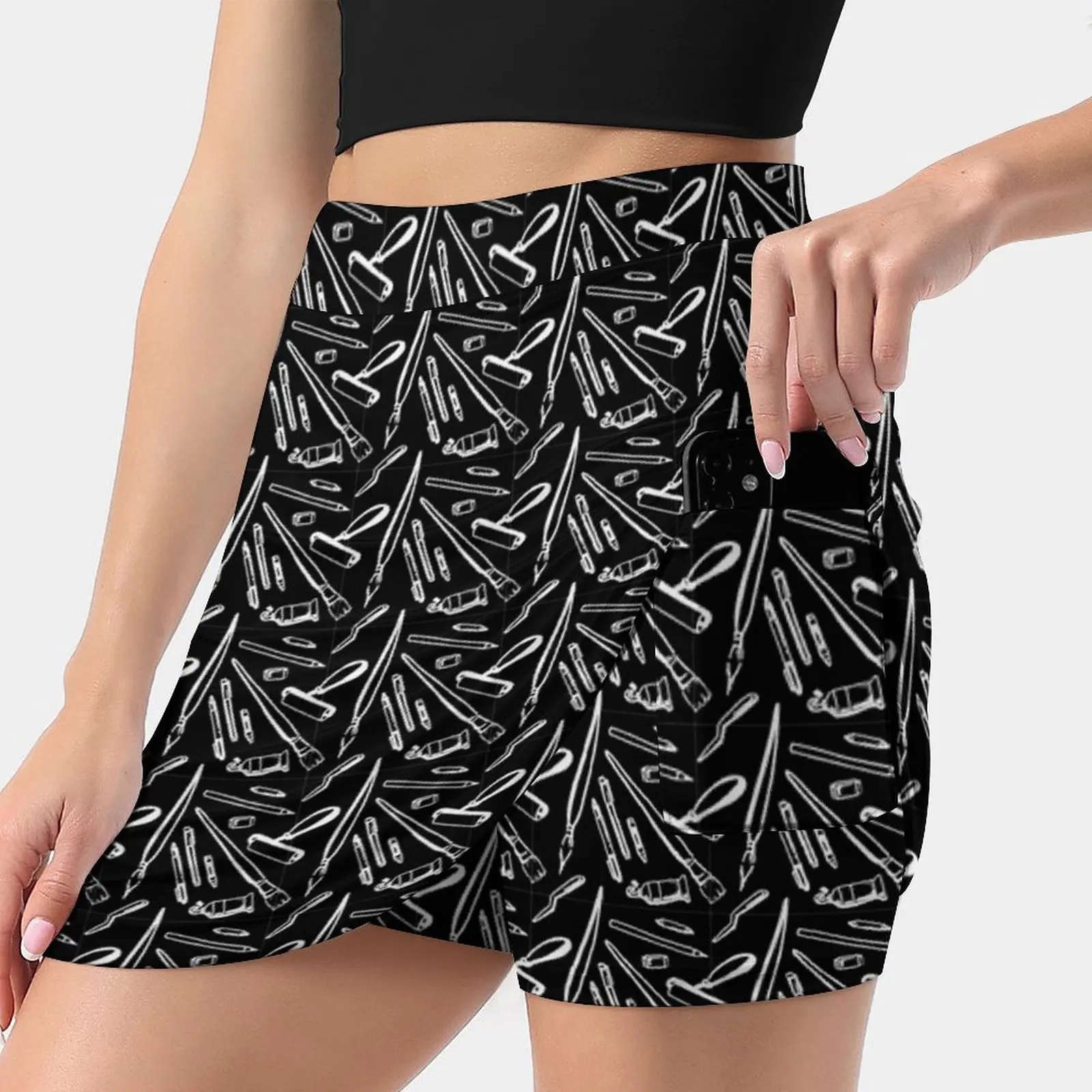 

Art Supplies Black And White Women Sports Skirt Tennis Golf Dance Fitness Running Yoga Skirts Art Supplies Black And White