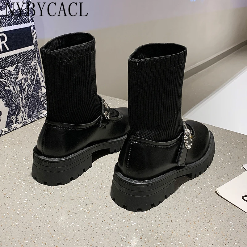 New Women's Socks Boots Metal Decorative Hedging Women's Shoes All-match Comfortable Retro Ladies Boots Commuter Women's Boots