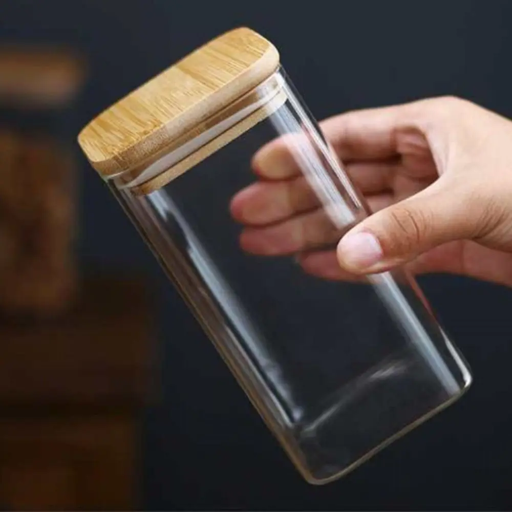 Description Picture 6 of itemGlass Sealed Jar with Bamboo Lid Spice Jars Transparent Split Bottle Storage Tank Snack Candy Storage Jar