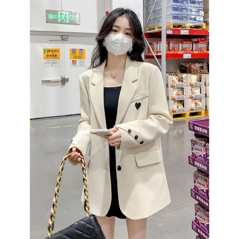 

UNXX 2023 Autumn New Casual Suit Woman Long Sleeve Hang Love Simple Solid Color Single-breasted Blazer Coat Tide High Street
