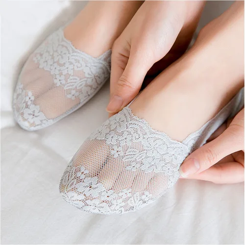 투명 미끄럼 방지 발목 양말, 보이지 않는 여성 스타일, 레이스 플라워, 얕은 입, 패션 여름 양말, 5 켤레 3