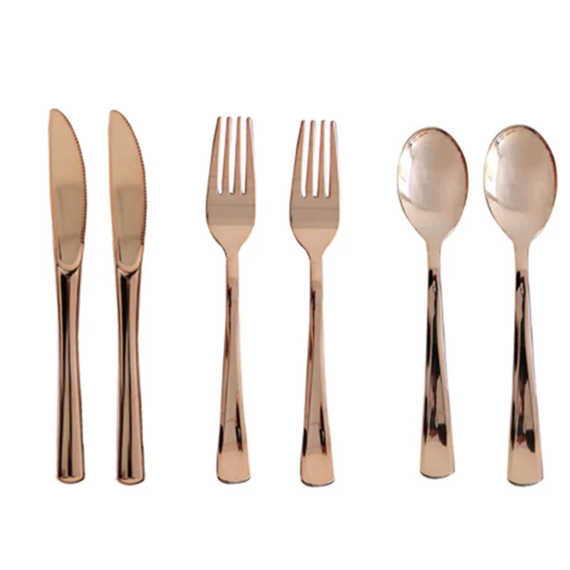 16pcsRoseGoldGoldDisposableCutleryPlasticWeddingPartyTableware