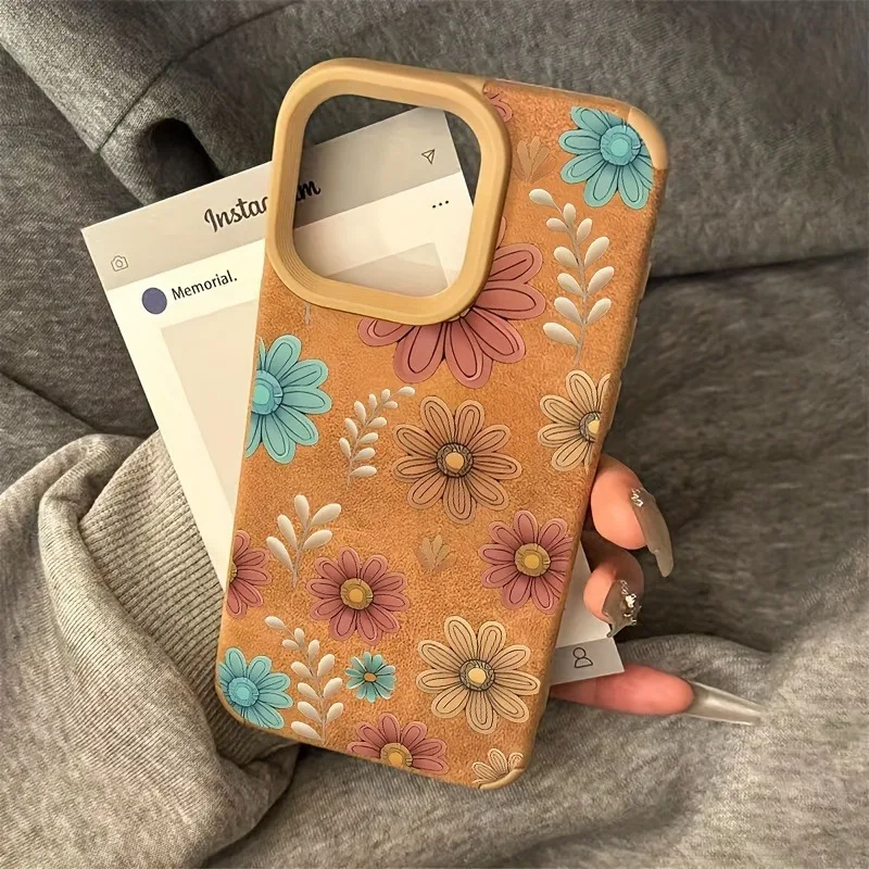 Sunflower Bonded Leather Matte Phone Case with Line Art Design