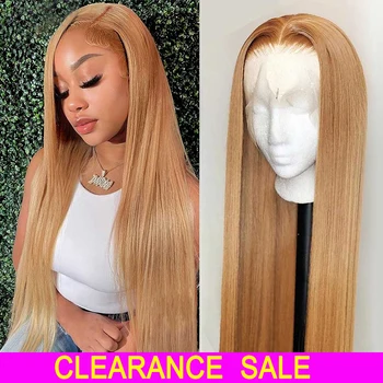 13x6 Honey Blonde HD Transparent Lace Front Wigs Human Hair #27 Colored Brazilian Bone Straight Lace Frontal Human Hair Wigs 1