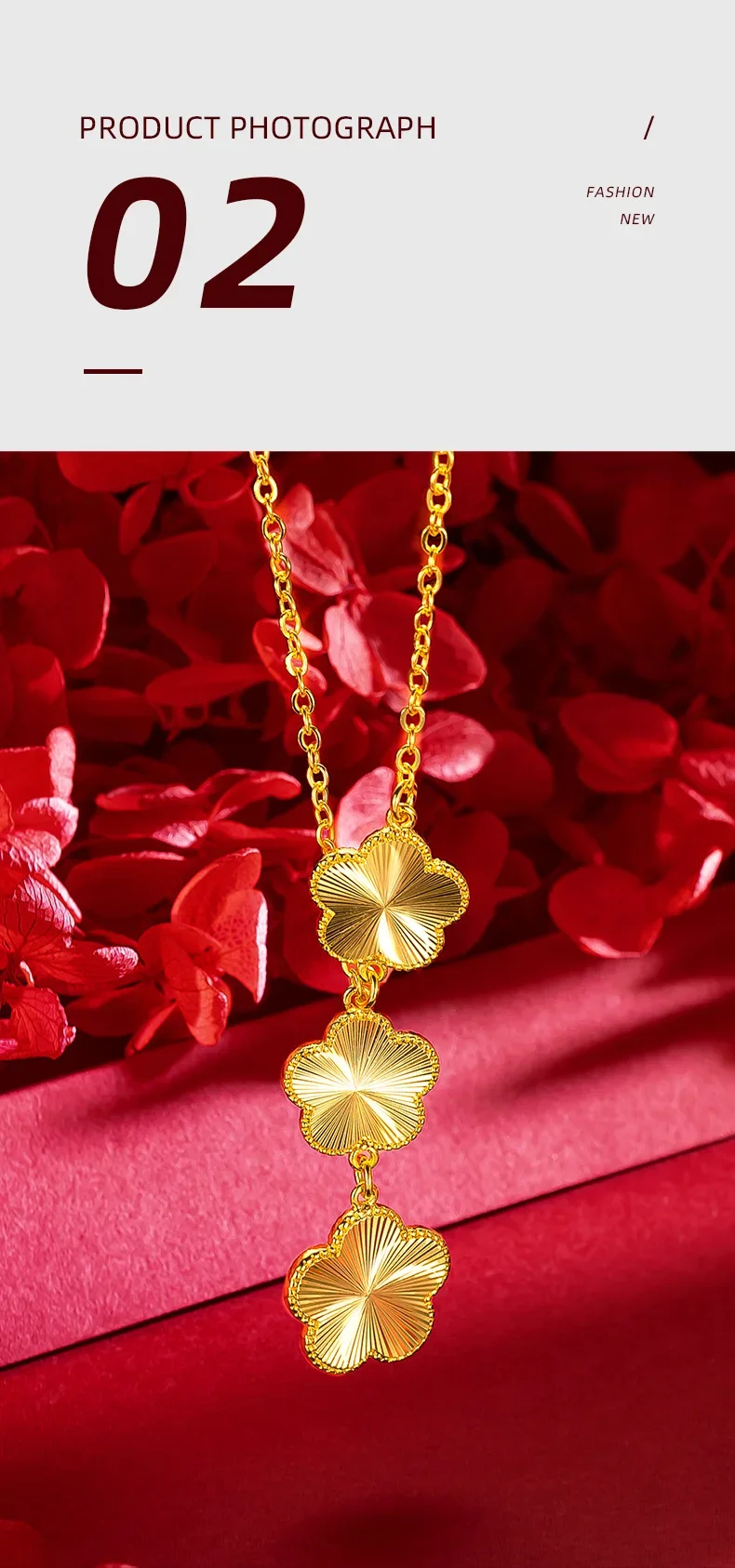 S73fc377a391b40489d98b099f905f648N Women 24K Real Gold Light Luxury Super Flash Plum Blossom Set Fashionable Female Plum Blossom Bracelet Necklace Earring Set Mallzona
