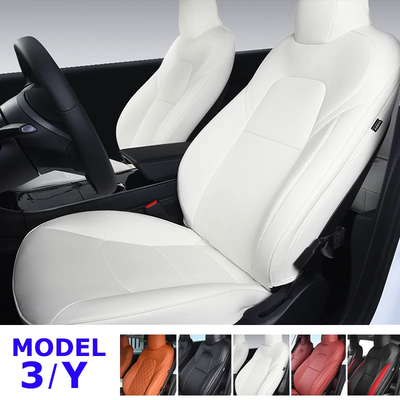 Coprisedili Impermeabili In Ecopelle Per Tesla Model Y 2020-2023 – Colore Nero E Bianco – Fodere Anteriori Con Protezione E Compatibilità Con Riscaldamento