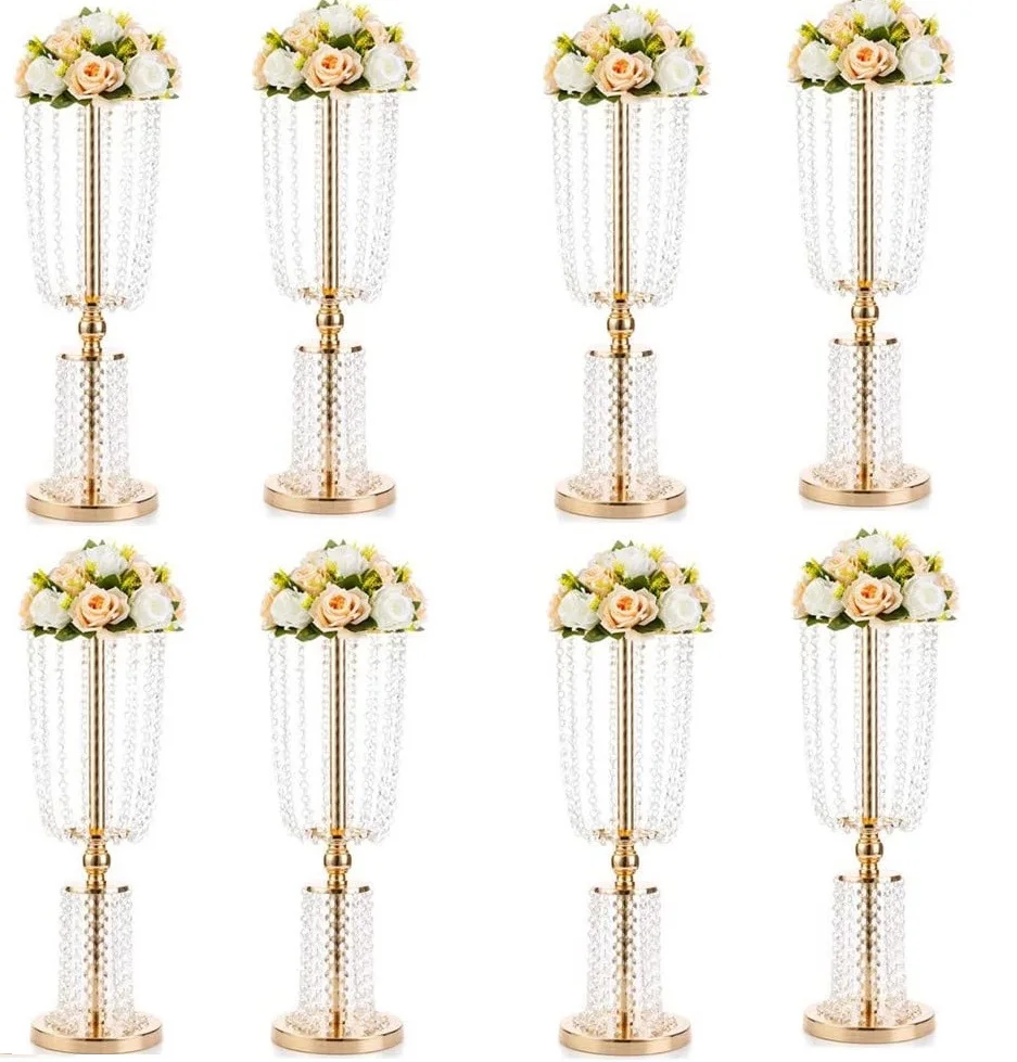 

Gold and Silver Vases for Centerpieces, Tall Crystal Metal Vase, Flower Stand Holders, Wedding Centerpiece, Chandelier for Recep