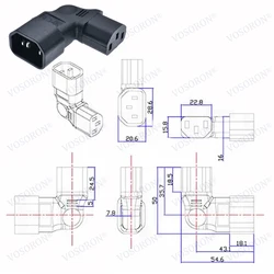 Dual - Angle IEC 320 C14 to C13 Power Extension Adapter for Wall - Mounted Displays (Right Angle)
