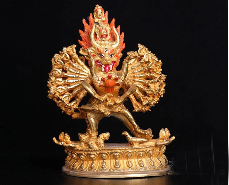 

Wholesale Buddhist supplies # Protection 19cm Buddhism Buddha Tantric Buddha Dharma Yamantaka gilding brass statue