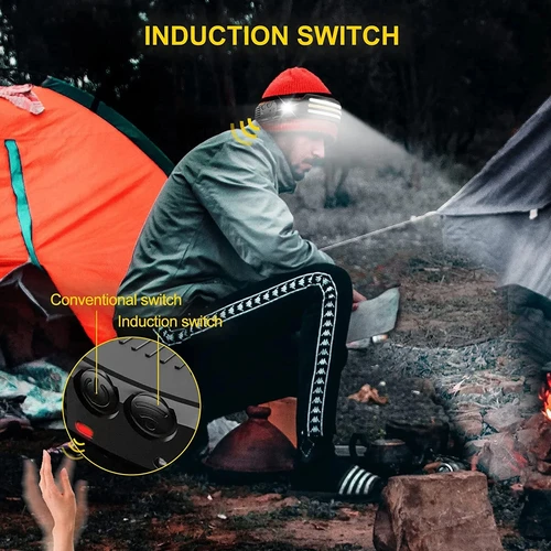 헤드 LED 라이트 센서 헤드 라이트, C 타입 충전식 헤드 토치 라이트, 전면 LED 헤드 손전등, 매우 밝은 방수 헤드램프 2