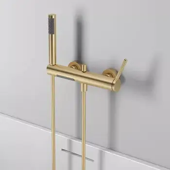 ก๊อกน้ำอ่างอาบน้ำทองเหลืองแบบติดผนังพร้อมฝักบัวมือถือ สีทองขัดเงา สีกันเมทัล และโครเมียม 1