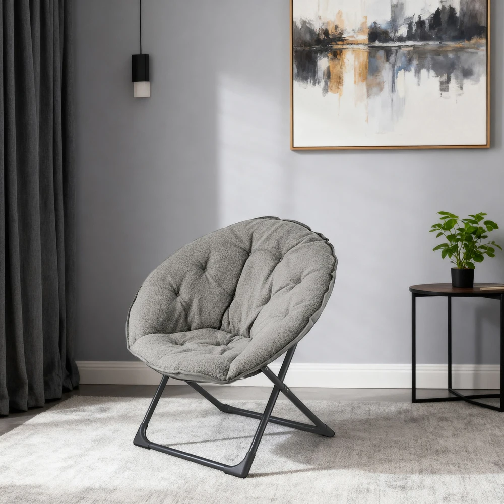 Tragbarer, zusammenklappbarer Moon Chair in weichem Beige, ideal für Schlafzimmer, Wohngebiete, Wohnungen, Entspannungsbereiche, Gärten und Innenhöfe – Detail 21