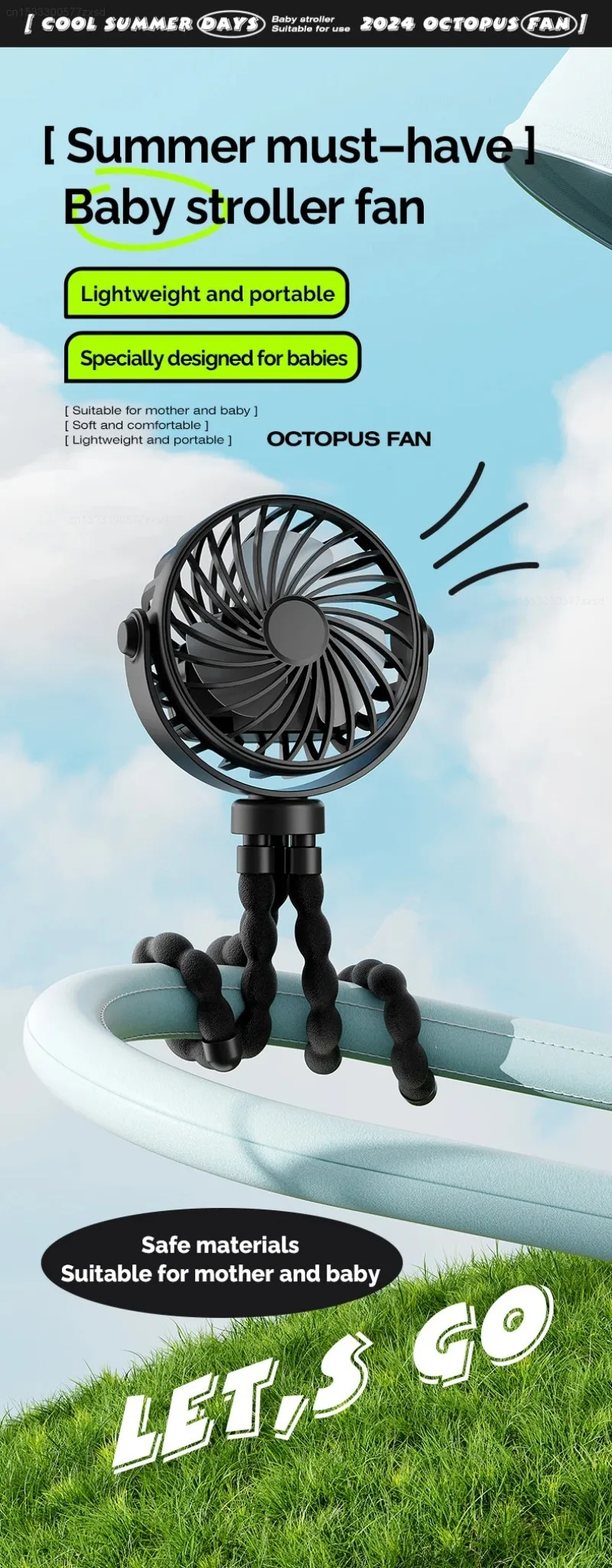 Description Picture 2 of itemBaby Stroller Fan Hand Held Rechargeable USB Bladeless Small Folding Fans Mini Ventilator Silent Table Outdoor Cooler Neck Fan