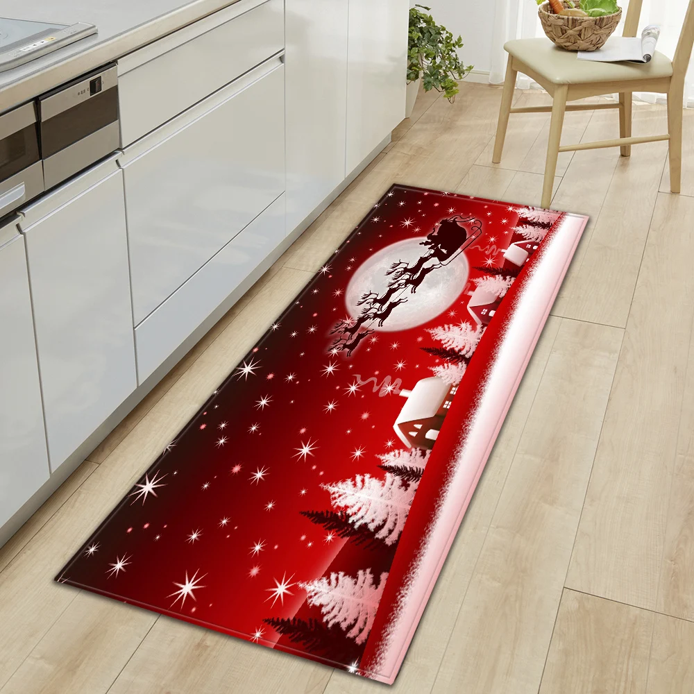Christmas Kitchen Mat Home House Entrance Doormat Living Room Bedroom Floor Decor Carpet Hallway Bathroom Door Non-Slip Foot Rug
