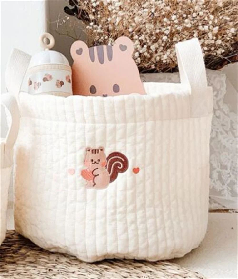 Storage Organizer Basket With Animal Print Beige Cotton Embroidery Baby  Diaper Clothes Toys Organizing Bag Crib Multi-Purpose - AliExpress