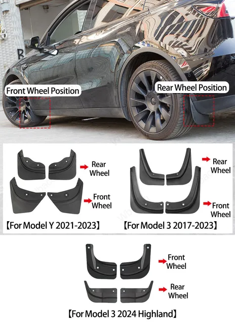  TOPABYTE 4 pièces pour 2024 Tesla Model 3 Highland Garde-Boue  Garde-Boue Garde-Boue de Protection des sédiments de véhicule Pas Besoin de  percer des Trous