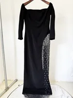 HIGH STREET Newest 2026 Designer Vestido Women's Diamonds Beaded Slash Neck Off The Shoulders Patchwork Gauze Long Maxi Dress - Image 4