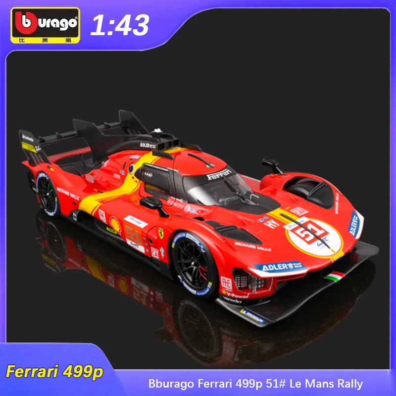 1:43 Bburago 페라리 499p 51 # 르망 랠리 챔피언 페라리 499p 랠리 자동차 다이캐스트 모델 장난감 모델, 어린이 선물 