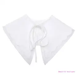 Women Elegant Organza Mesh Splicing Detachable Collar Shawl Embroidery Trim White Scarf Lace-Up Bowknot Capelet DropShip