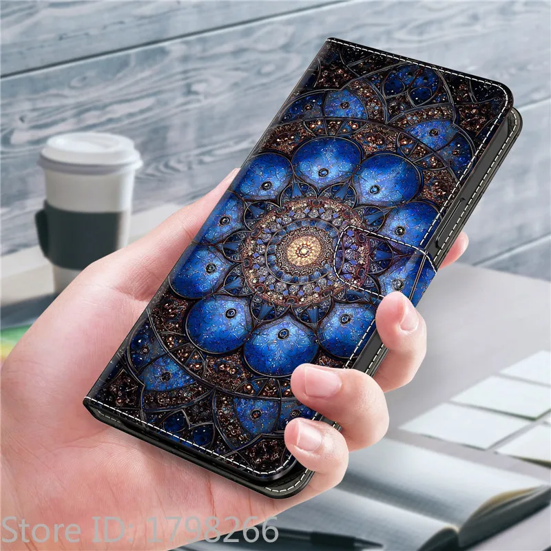 Leather Etui Phone Case - Magnetic Wallet Flip Cover with Painted Flower and Deer Design