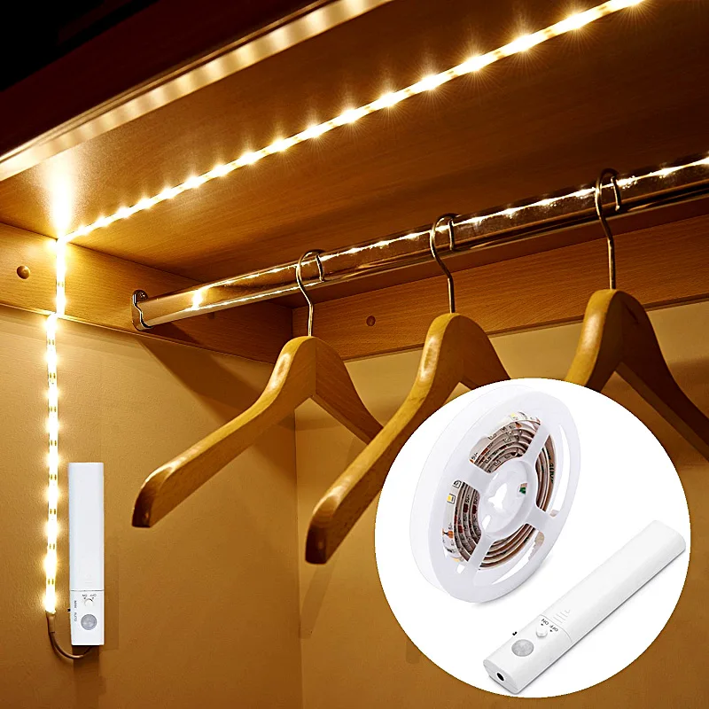 

Flexible PIR Motion Sensor Night Light Motion Sensor LED Strip Rope Light Battery Operated For Wardrobe Cabinet Closet Bed Lamp