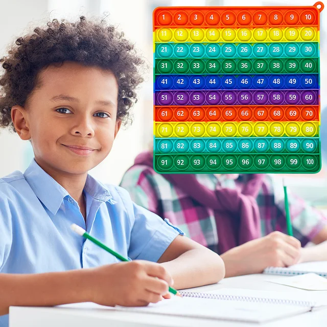 Rainbow 1-100 Numbers Pop Fidget Toys, Math Counting Games Learning Stationery Educational Toy for Kindergarten Preschool Kids 4