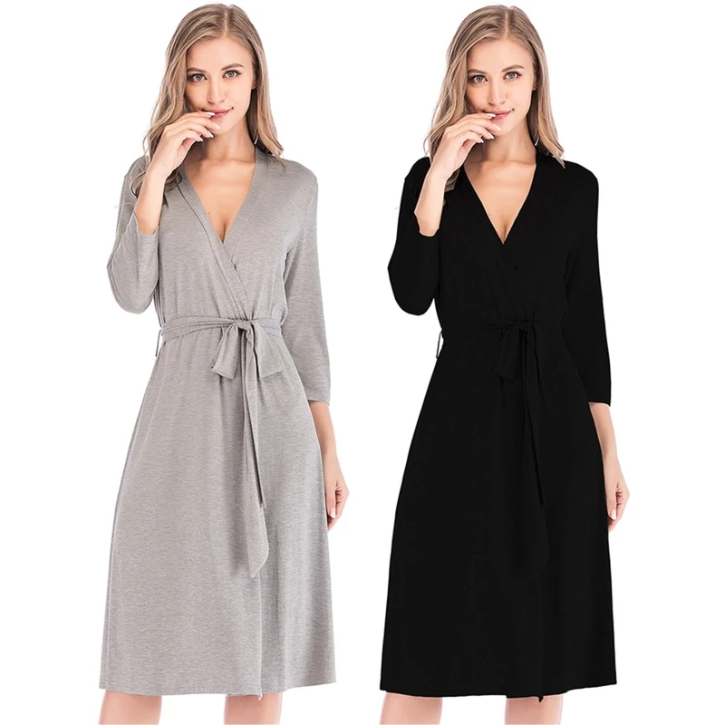 Womens Cotton Robes Lightweight Robes for Women with 3/4 Sleeves Bathrobe Soft Sleepwear Ladies Loungewear