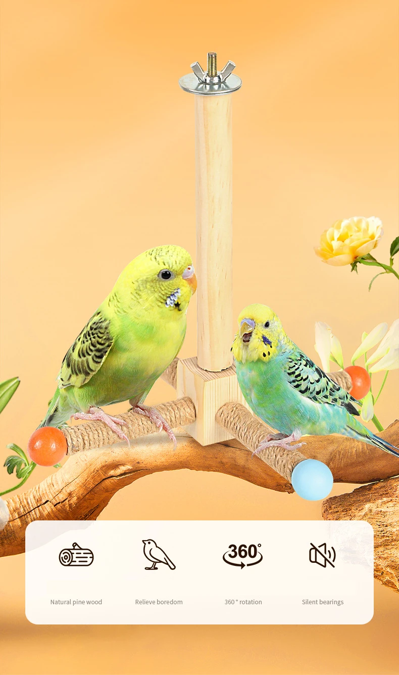 Parrot Rotating Balls Parrot Windmill Toy Station Stick Band Bearing Wooden Bird Perch Toy Colorful Interactive Stand Lovebirds