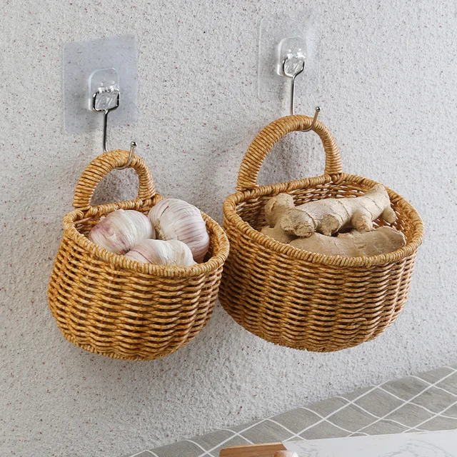 Imitation Rattan Woven Ginger And Garlic Egg Wall Hanging Storage Basket Bathroom Wall Hanging Basket 1