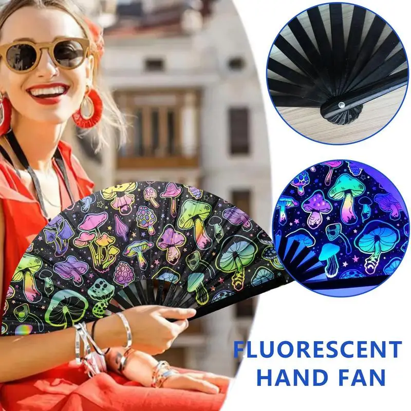 Portable Folding Fans Oxford Fabric Fluorescent Folding Fan Cute Collapsible Fans For Dances Stage Performances Colorful