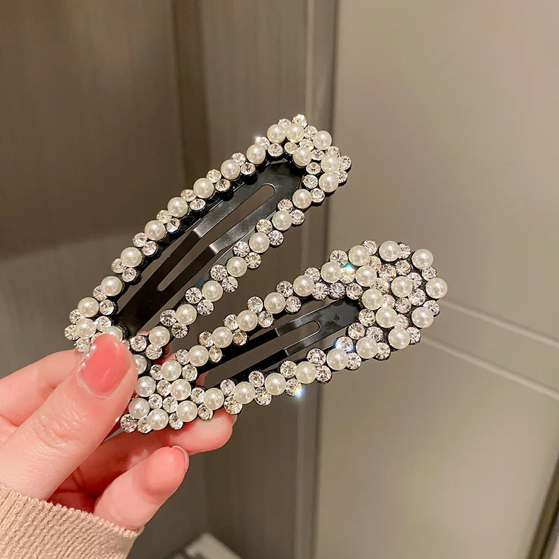 

2PCS/Lot Full Rhinestone Pearl Hair Clips Girls Hair Accessories Women Water Drop Shiny BB Clips Boutique Hairpin Headwear