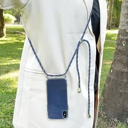 Shockproof Silicone Phone Case with Crossbody Lanyard Strap and Transparent Cover for Xiaomi 14T (Navy blue 2)