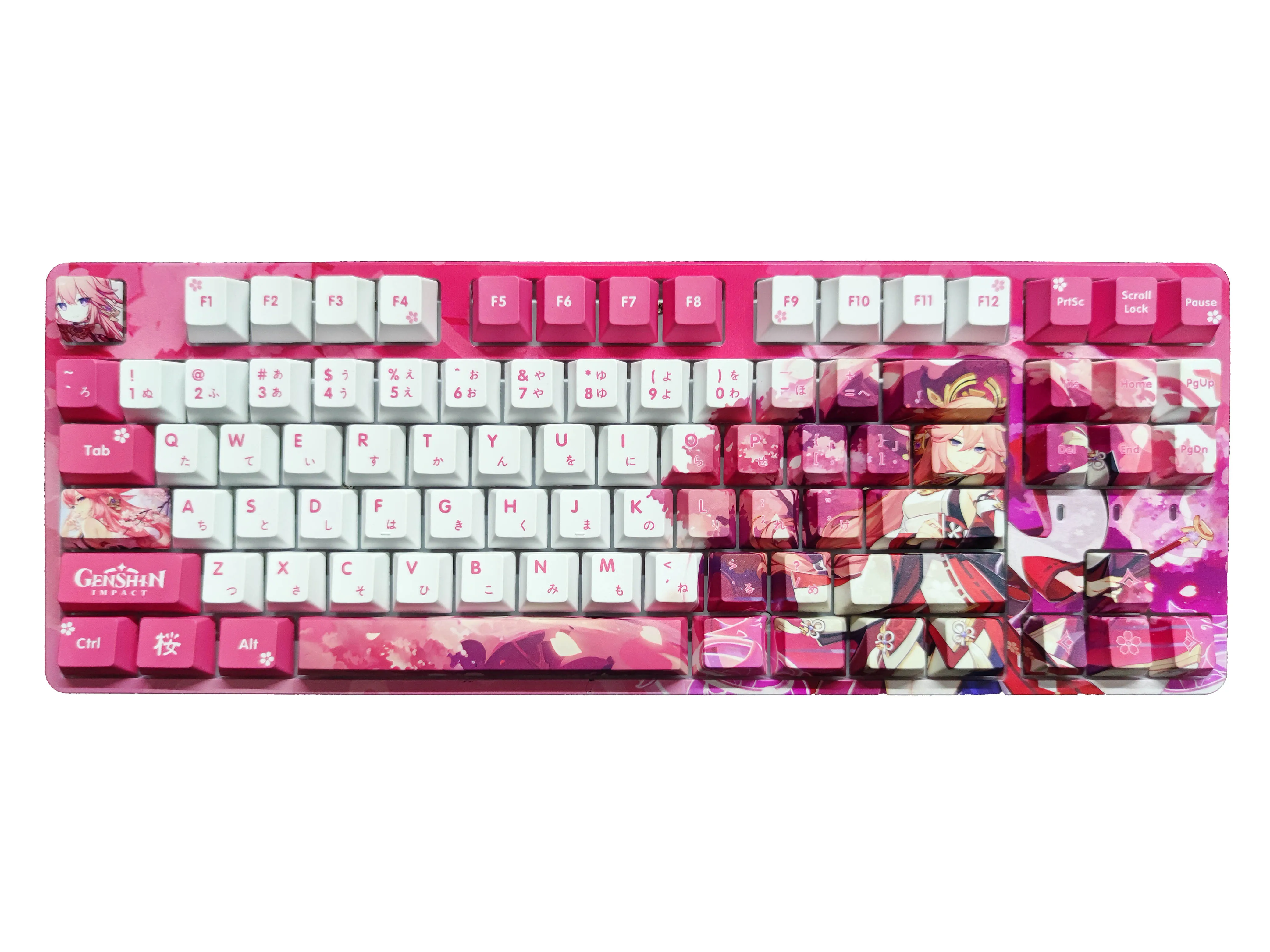 Genshin Impacto Yae Miko 132 Chave Capa Pbt Tintura Sublimação Cereja mx Cruz Eixo Interruptor Keycap para Teclado Mecânico Jogo Presente - Imagem 5