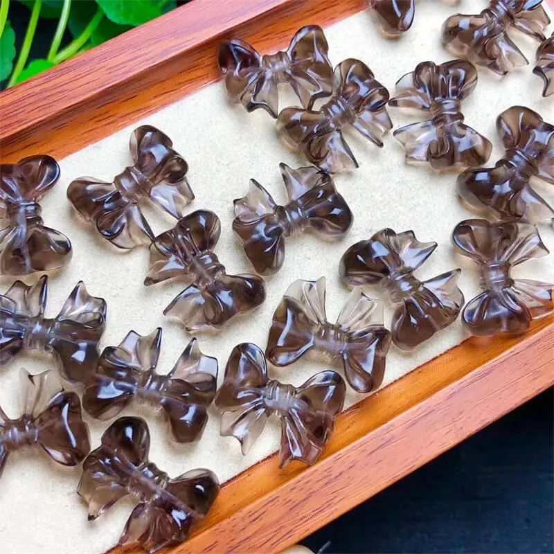 

5 шт., натуральный прозрачный обсидиановый бант, милая резьба, хрустальные поделки, энергетический камень, самодельный кулон, исцеляющая бижутерия, подарок, 22 мм