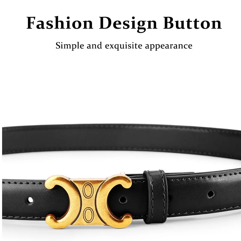 Elegant Women's Genuine Leather Belt with Gold Buckle