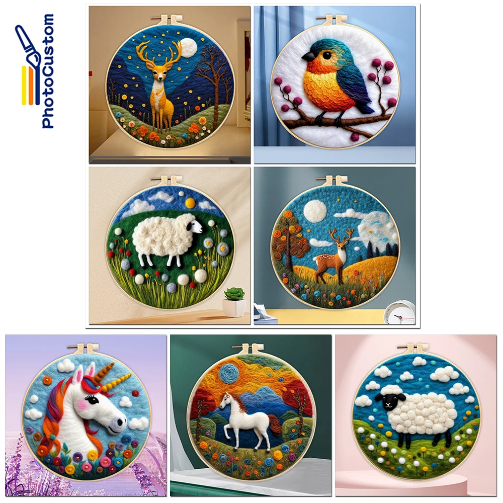 PhotoWool Felting Painting DIY Wool Embroidery Kit Creative Animal DIY Needle Felt Picture Kit Craft Painting Gift
