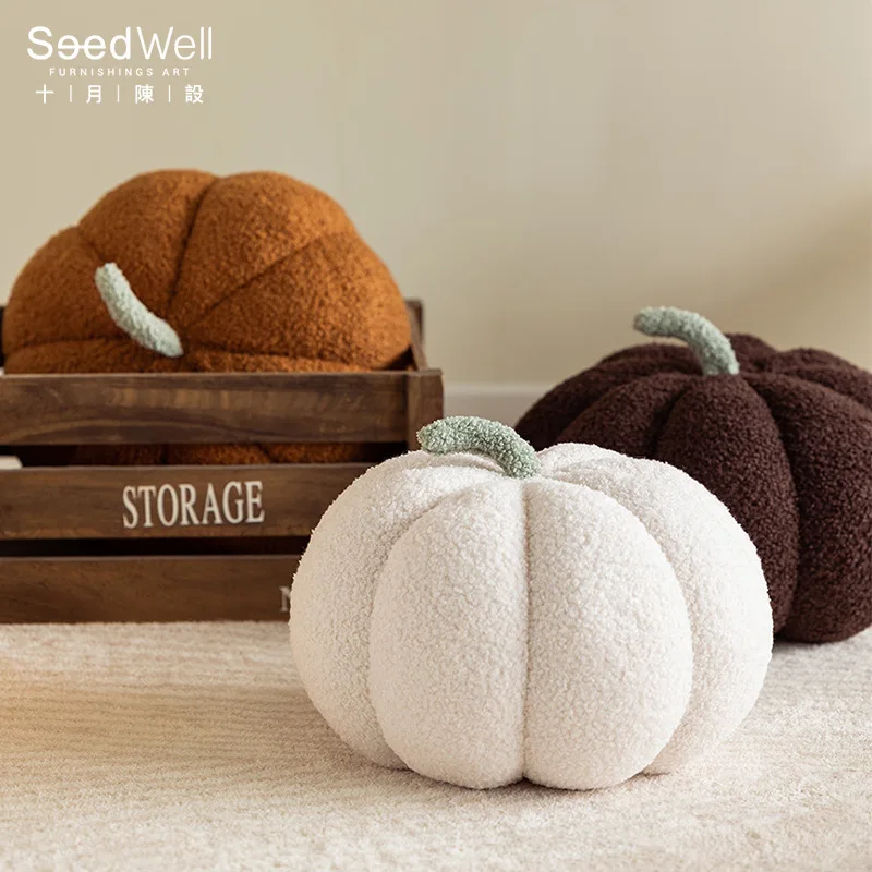 

Creative Cute Pumpkin Throw Pillow Sofa Floor Mat Cushion Round Plush Toy Large Size Decorative Pillows Throw Pillows Home Decor