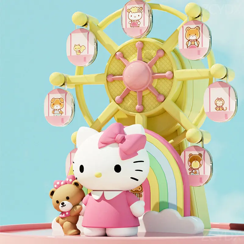 Sanrio Hello Kitty Music Lamp Kawaii Anime Action Figure Ferris Wheel Night  Light Decoration Music Box Model Ornament Toys Gift 