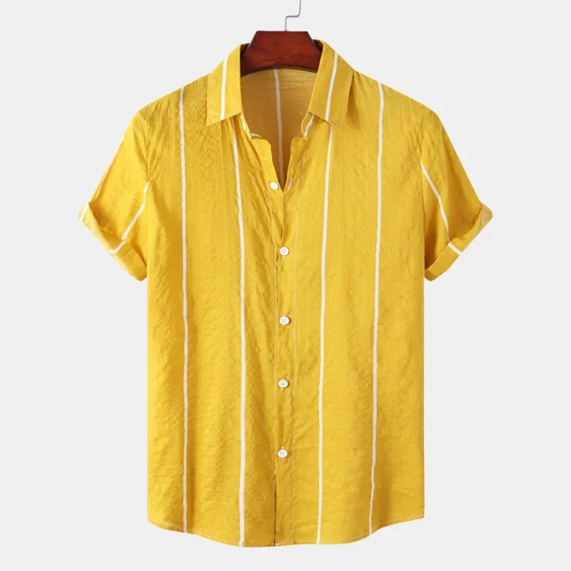 

Мужская одежда 2022 летняя новая мужская Повседневная рубашка с коротким рукавом модная полосатая приталенная рубашка с отворотом Топы