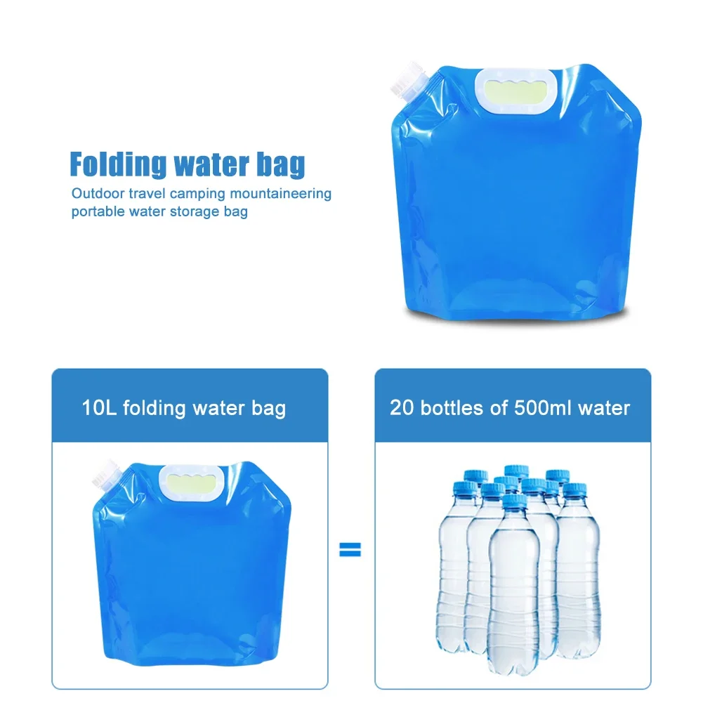 5/10L Outdoor Camping Water Storage Bag Foldable Car Water Bag No Leakage Portable Container with Faucet Clear Pouch